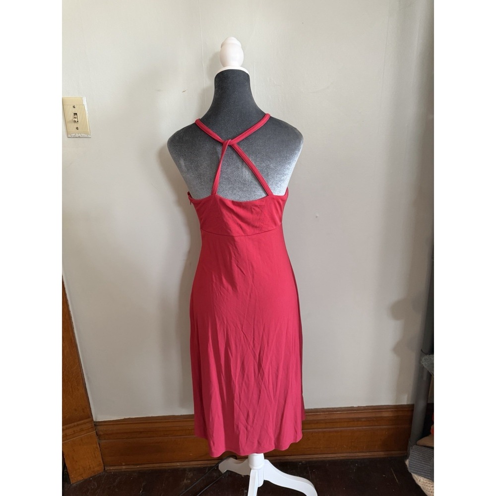 Vintage Y2K Red O-ring Halter Midi Dress. Classic Romantic Timeless Bodycon 4 - Picture 7 of 9